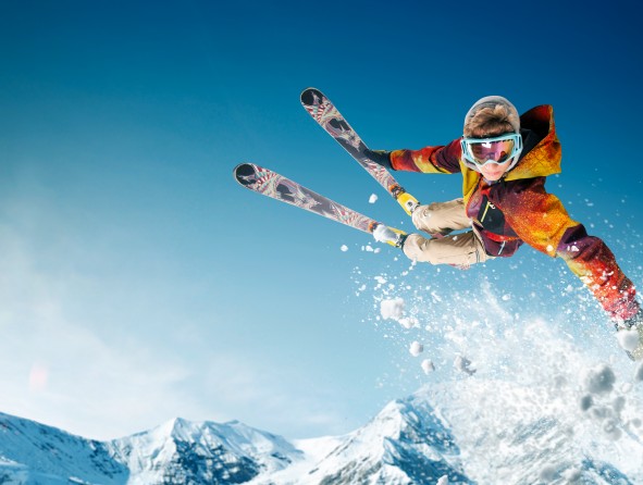 Skifahrer Sprung