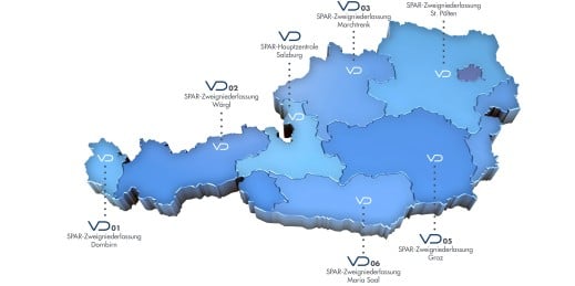 Karte SPAR VD Bundesländerstandorte in Österreich