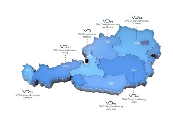 Karte SPAR VD Bundesländerstandorte in Österreich